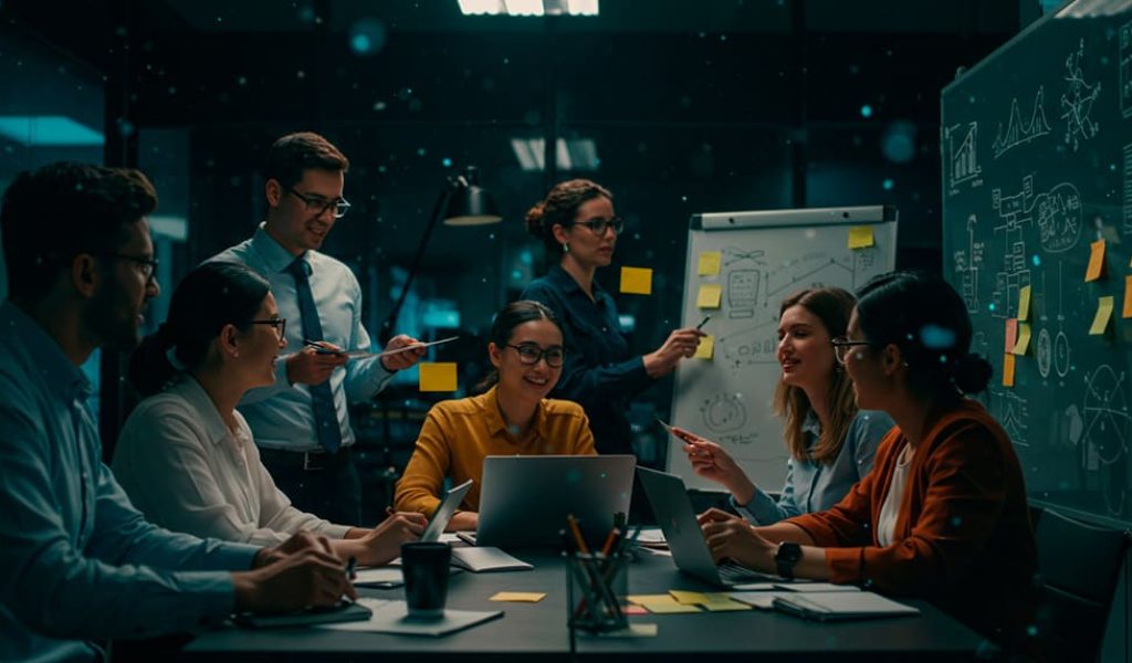 diverse-and-dynamic-technology-team-gathers-in-a-modern,-flexible-workspace,-collaborating
